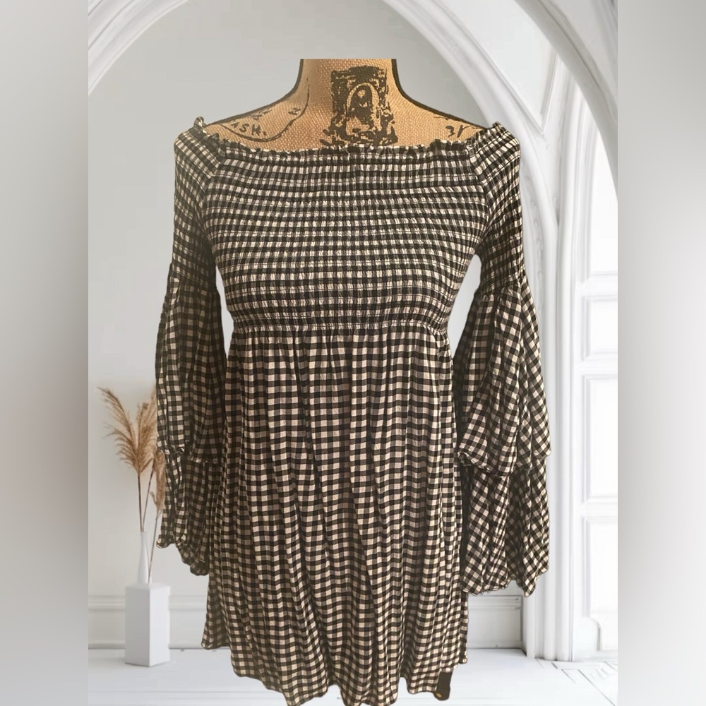 Smocked Top Ruffled Layered Sleeved Mini Dress